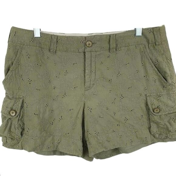 tapemeasure Pants - Tapemeasure Eyelet Cargo Shorts Olive Green Boho Utility Women 10